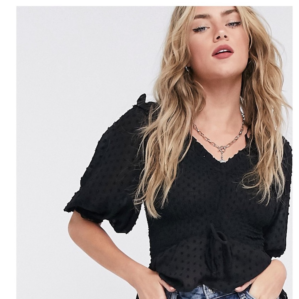 Topshop Shirred Prairie Swiss Dot Blouse